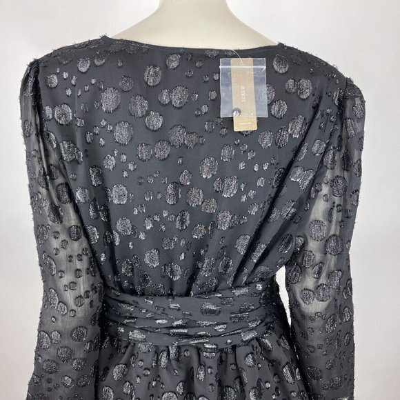 J Crew Tie-waist V-neck Top Women XXL NWT Metallic Jacquard Long Sleeve Blouse - Picture 9 of 13